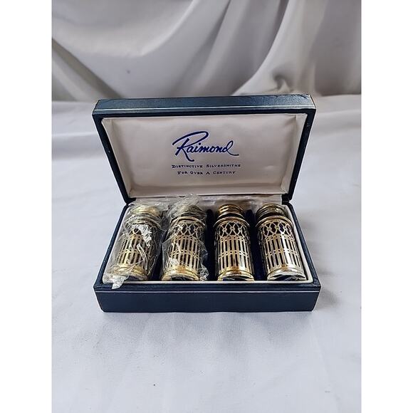 4 VINTAGE RAIMOND SILVERPLATED COBALT SALT PEPPER SHAKER ORIGINAL BOX - Picture 1 of 7